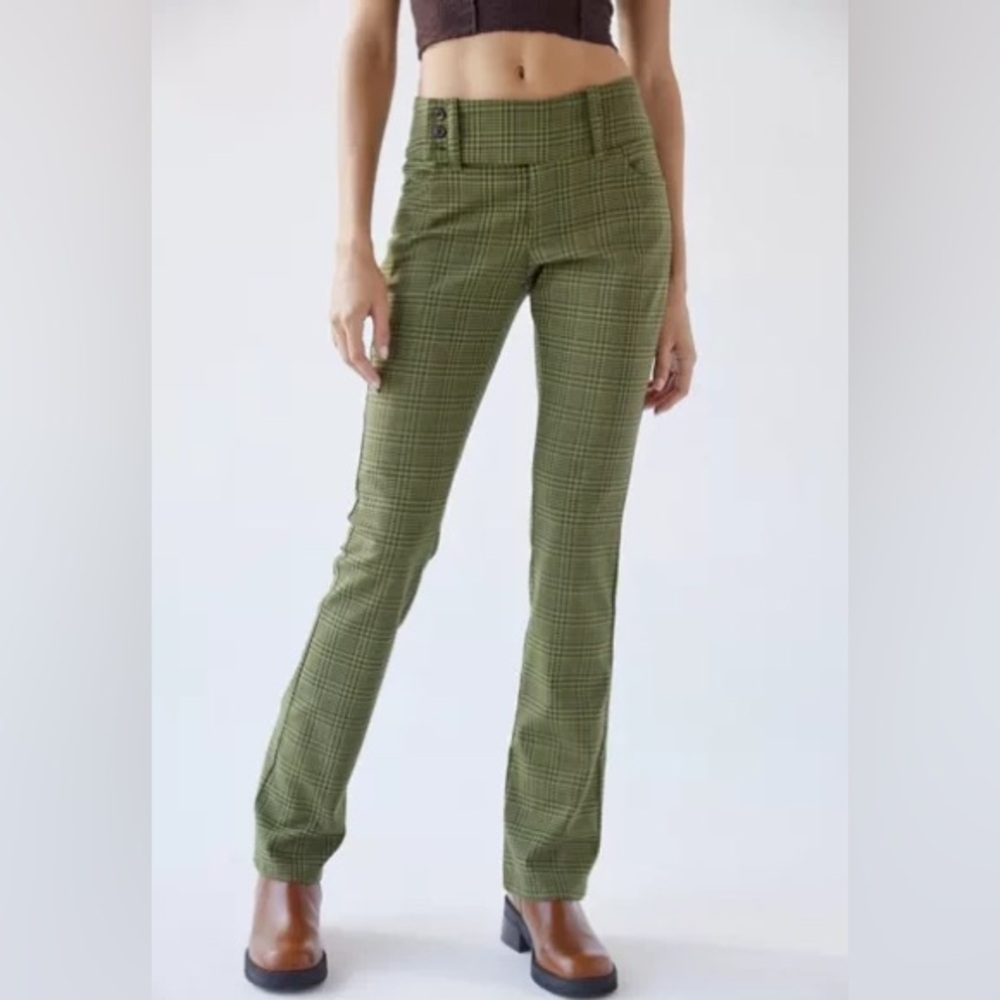 Urban Outfitters Y2K Low Rise Trousers in Green Plaid